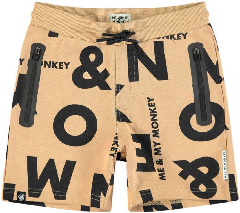 Me & My Monkey sweatshort met all over print beige zwart