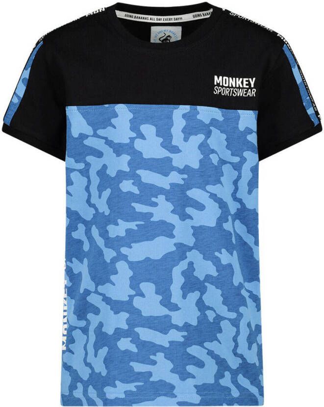 Me & My Monkey T-shirt blauw donkerblauw Jongens Katoen Ronde hals Meerkleurig 104