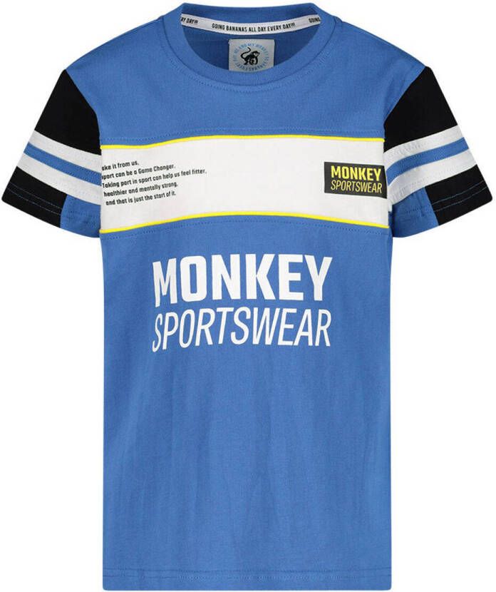 Me & My Monkey T-shirt blauw wit Jongens Katoen Ronde hals Meerkleurig 164