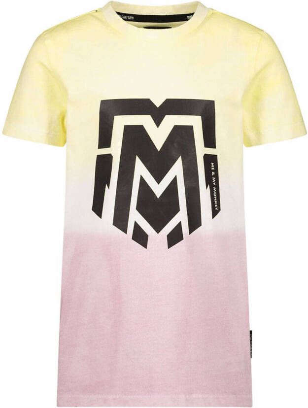 Me & My Monkey T-shirt geel wit roze Jongens Katoen Ronde hals Meerkleurig 128-134