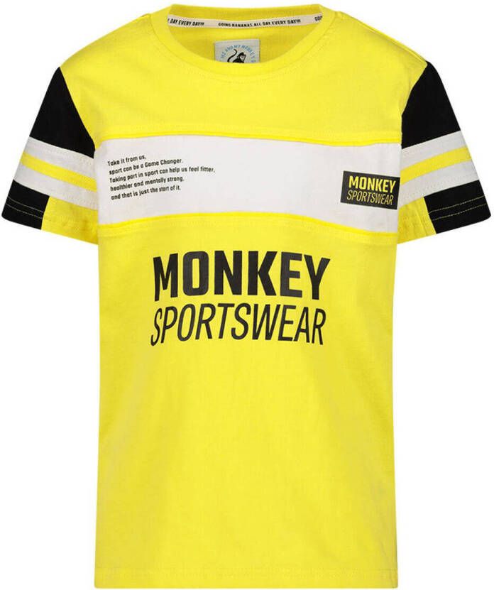 Me & My Monkey T-shirt geel wit zwart Jongens Katoen Ronde hals Meerkleurig 104