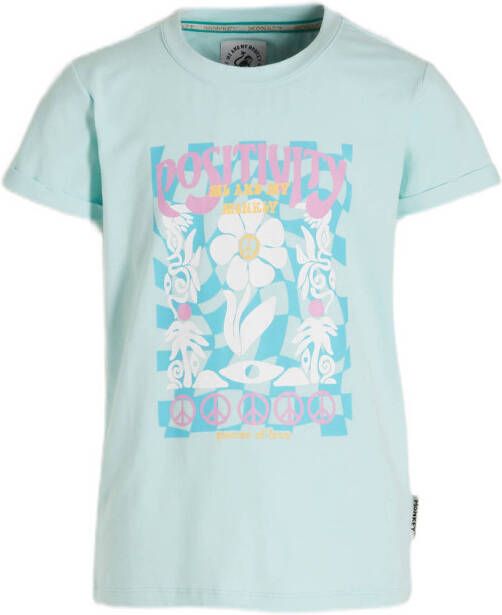 Me & My Monkey T-shirt Marit met printopdruk lichtblauw Meisjes Stretchkatoen Ronde hals 176
