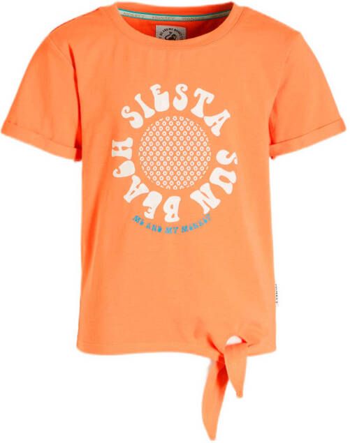 Me & My Monkey T-shirt Marjella met printopdruk oranje Meisjes Stretchkatoen Ronde hals 116