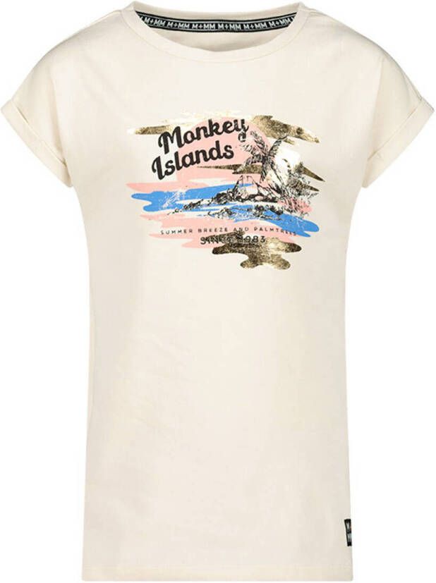 Me & My Monkey T-shirt met printopdruk ecru Meisjes Stretchkatoen Ronde hals 104
