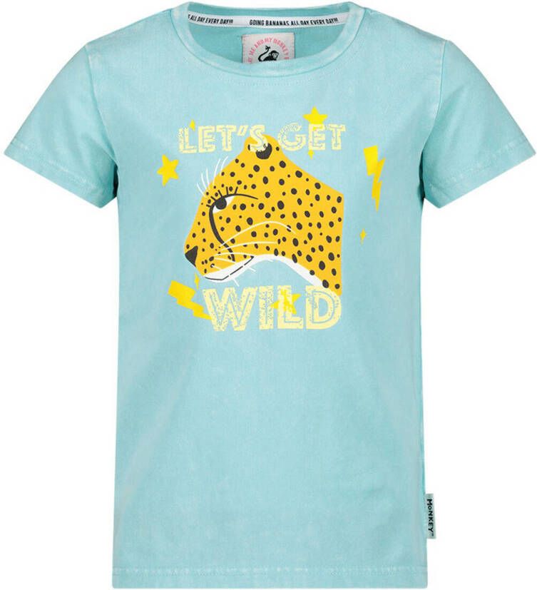 Me & My Monkey T-shirt met printopdruk lichtblauw Meisjes Stretchkatoen Ronde hals 104