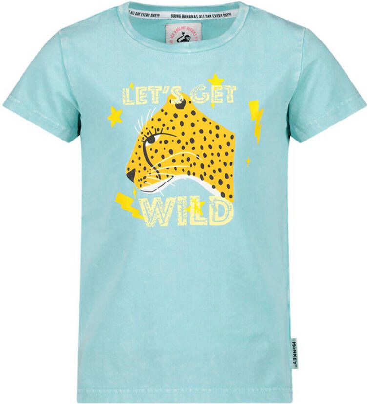 Me & My Monkey T-shirt met printopdruk lichtblauw Meisjes Stretchkatoen Ronde hals 152