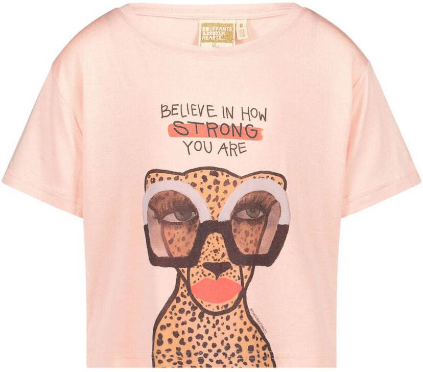 Me & My Monkey T-shirt met printopdruk lichtroze Meisjes Viscose Ronde hals 140-146