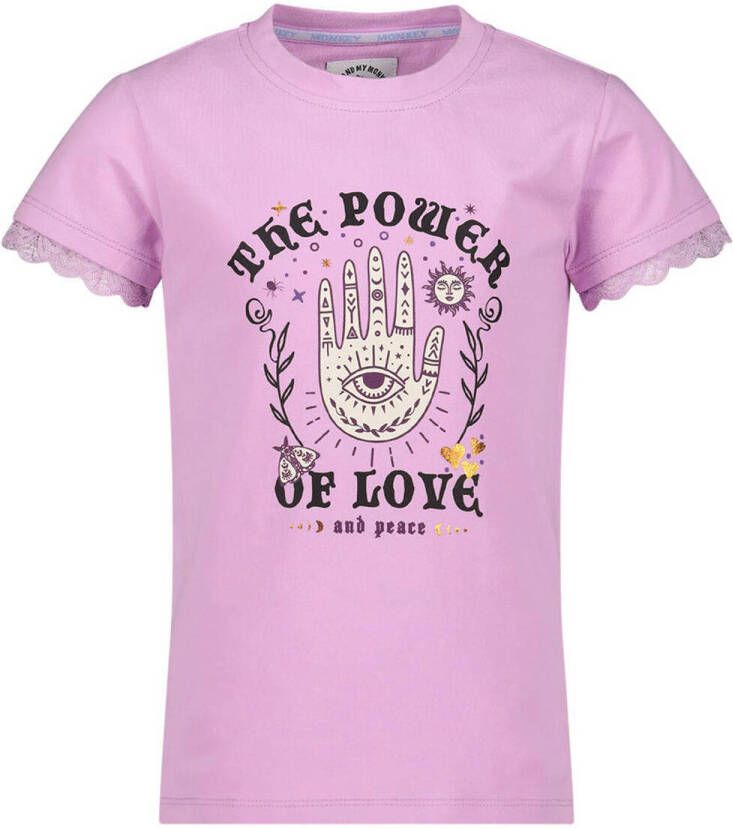 Me & My Monkey T-shirt met printopdruk roze Meisjes Stretchkatoen Ronde hals 104-110