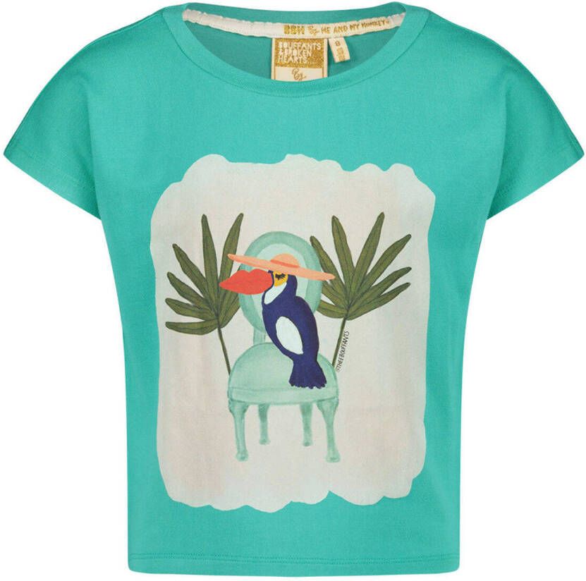 Me & My Monkey T-shirt met printopdruk turquoise Blauw Meisjes Viscose Ronde hals 116