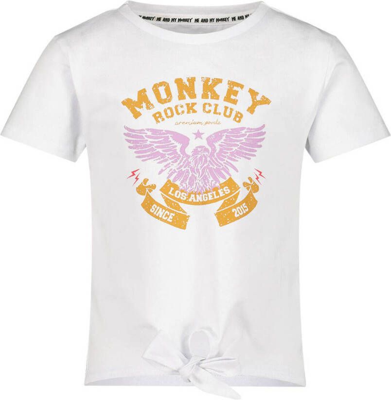 Me & My Monkey T-shirt met printopdruk wit Meisjes Stretchkatoen Ronde hals 152