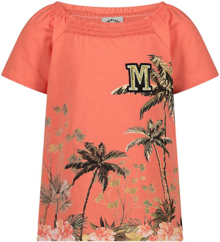 Me & My Monkey T-shirt met printopdruk zalm Roze Meisjes Stretchkatoen Vierkante hals 116