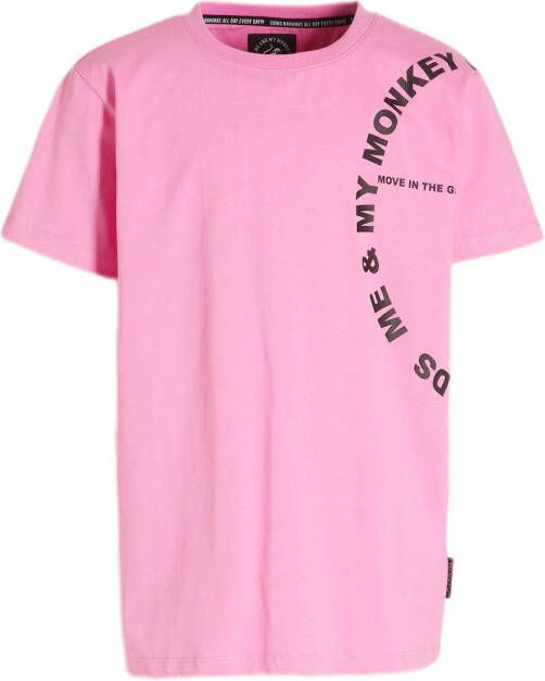 Me & My Monkey T-shirt Milan met printopdruk roze Jongens Katoen Ronde hals 104