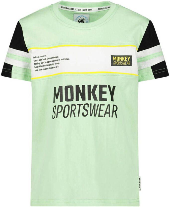 Me & My Monkey T-shirt mintgroen wit zwart Jongens Katoen Ronde hals Meerkleurig 104