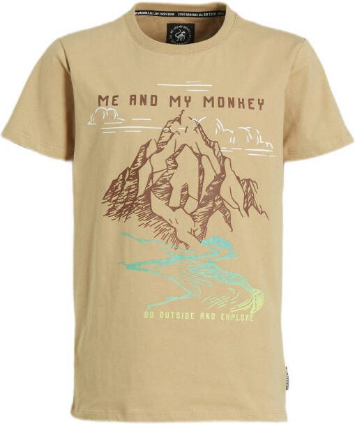 Me & My Monkey T-shirt Morris met printopdruk beige Jongens Katoen Ronde hals 164