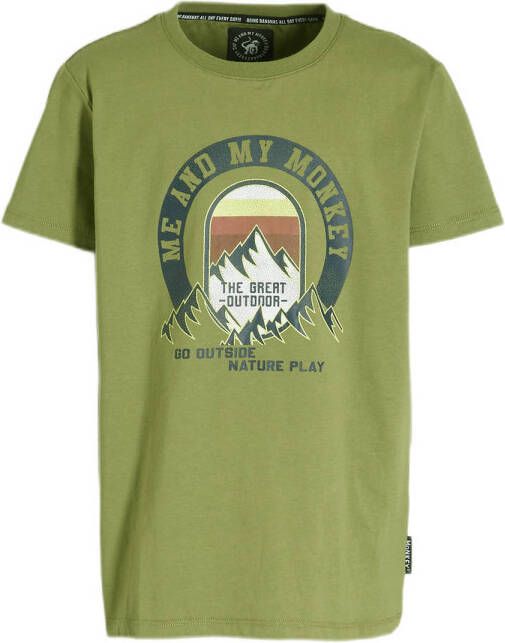 Me & My Monkey T-shirt Mozes met printopdruk groen Jongens Katoen Ronde hals 116