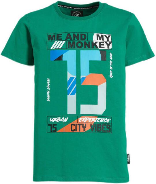 Me & My Monkey T-shirt Mylo met printopdruk groen Jongens Katoen Ronde hals 164
