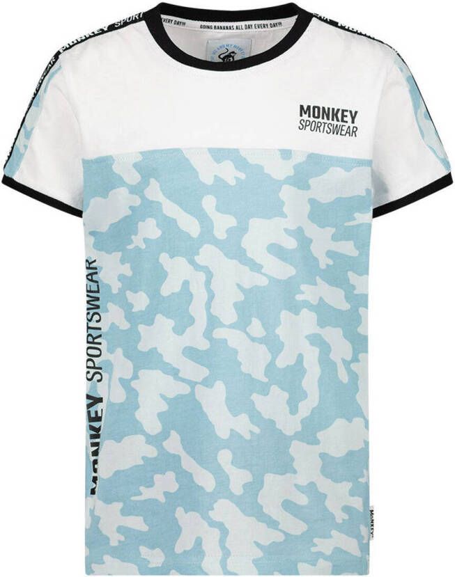 Me & My Monkey T-shirt wit lichtblauw Jongens Katoen Ronde hals Meerkleurig 140