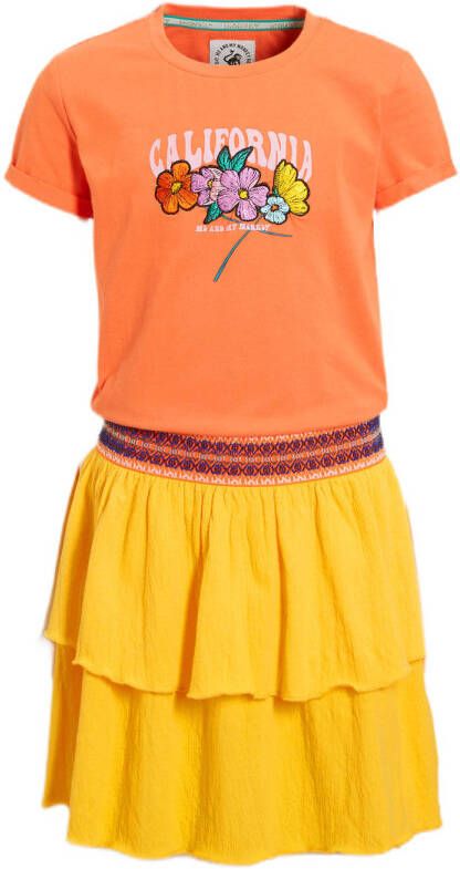 Me & My Monkey T-shirtjurk Maroeska met printopdruk oranje geel Meisjes Stretchkatoen Ronde hals 104