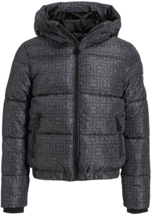 Me & My Monkey winterjas Nathalie zwart Meisjes Polyester Capuchon All over print 104