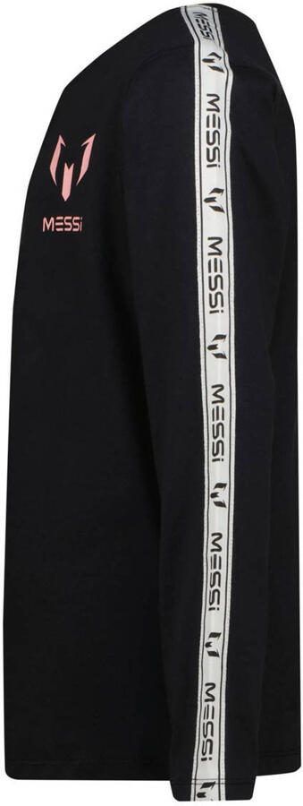 Messi longsleeve Nerol met contrastbies zwart lichtroze Jongens Katoen Ronde hals 116