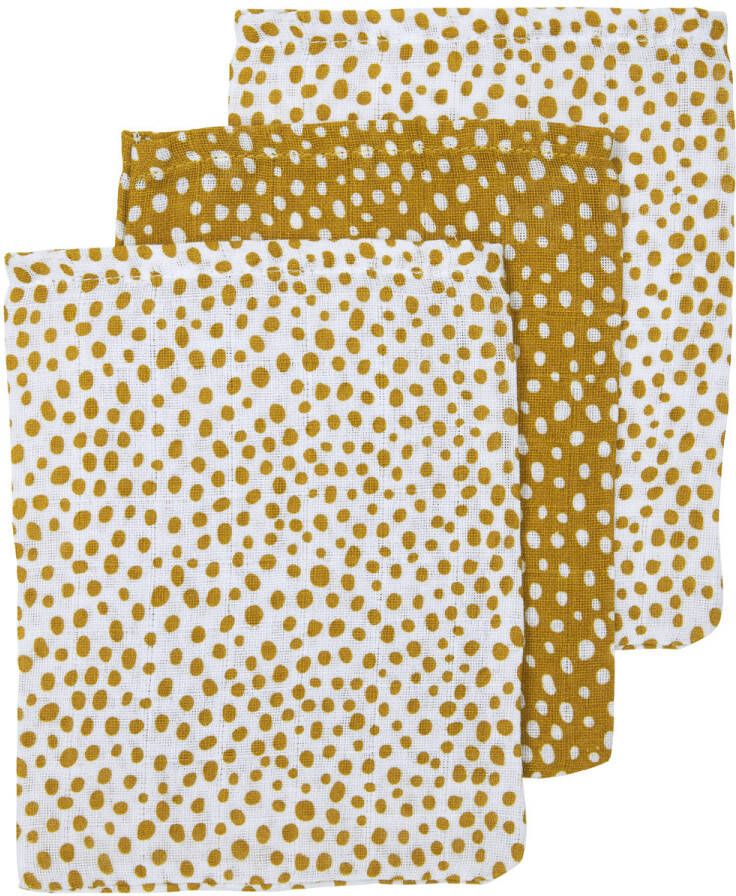 Meyco hydrofiel baby washandje set van 3 Cheetah 17x20 cm honey gold Hydrofiele washandjes Goud