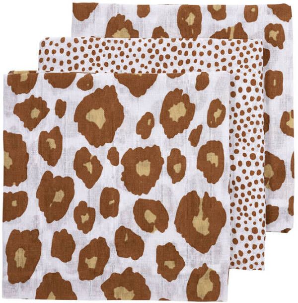Meyco hydrofiele doek set van 3 70x70 cm Panter-Cheetah camel Hydrofiele luiers Bruin