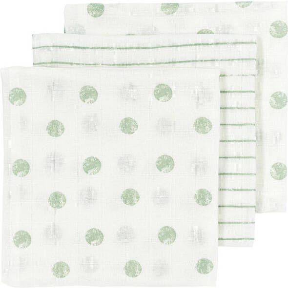 Meyco hydrofiele luier Dot Stripe set van 3 soft green 70x70cm Hydrofiele luiers Wit