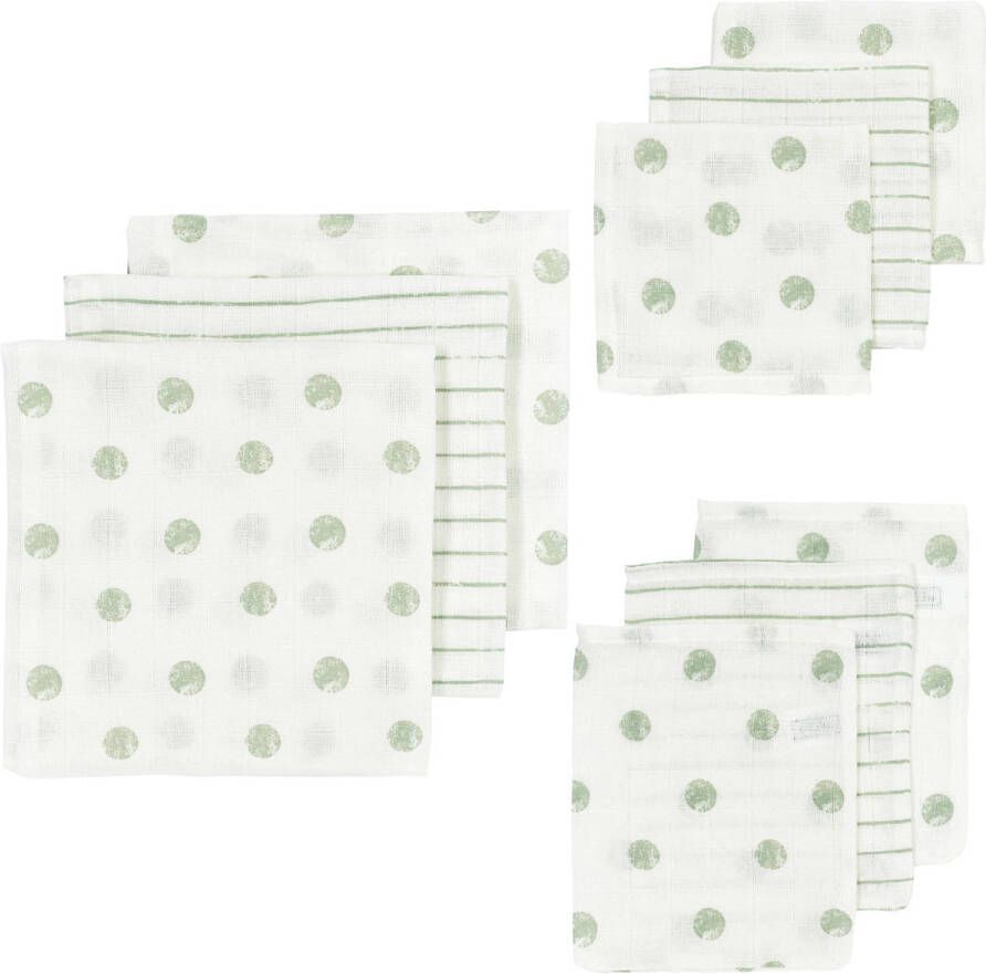 Meyco hydrofiele starterset- set van 9 Dot Stripe Soft Green Groen All over print