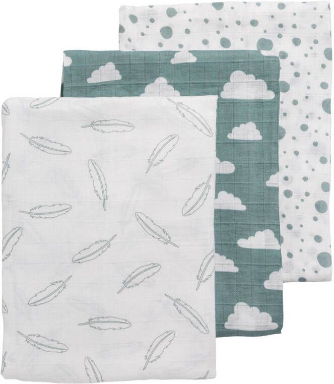 Meyco hydrofiele swaddles 120x120 cm (set van 3) jade wit Hydrofiele luiers Groen