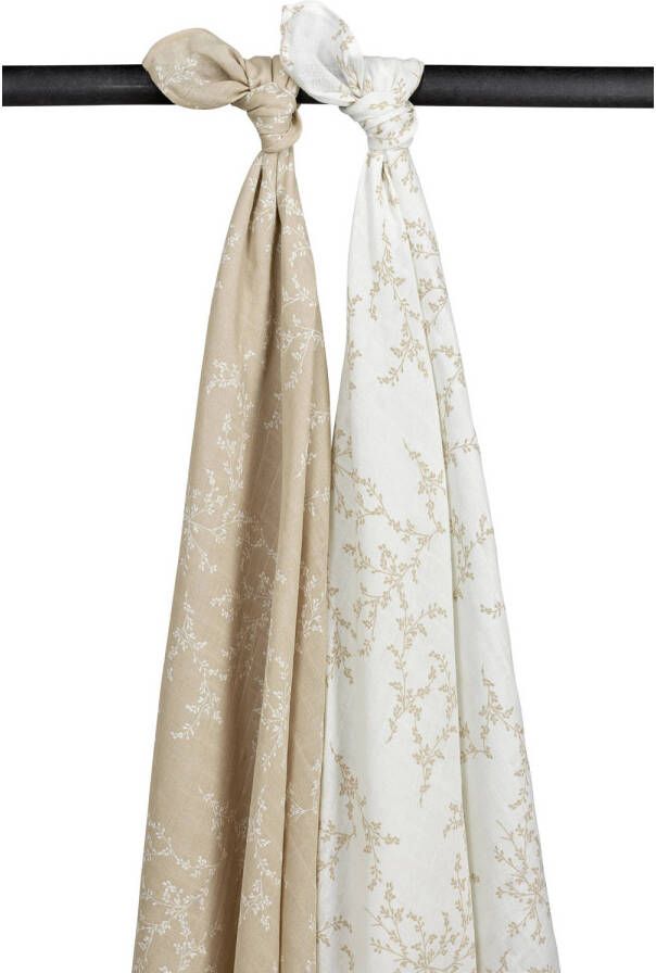 Meyco hydrofiele swaddles set van 2 120x120 cm Branches sand Hydrofiele luiers Beige
