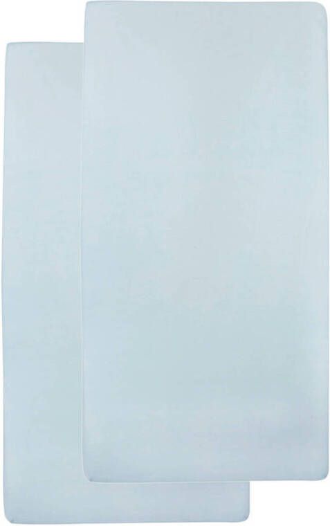Meyco katoenen hoeslaken ledikant 60x120 cm (set van 2) Blauw Effen