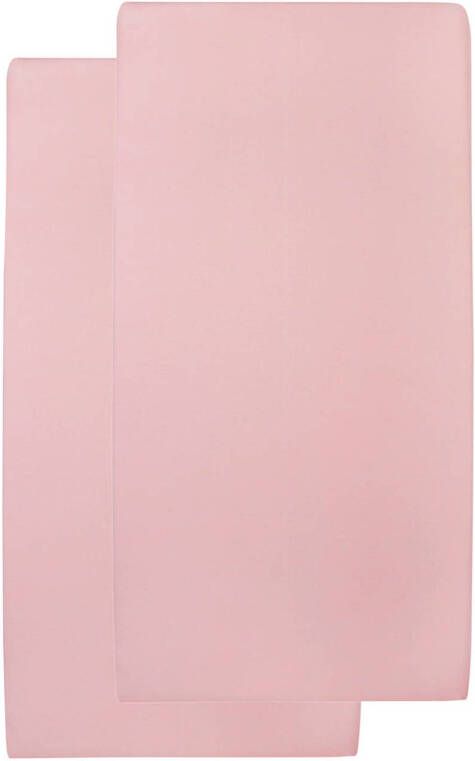 Meyco katoenen hoeslaken wieg 40x80 90 cm (set van 2) Roze Effen