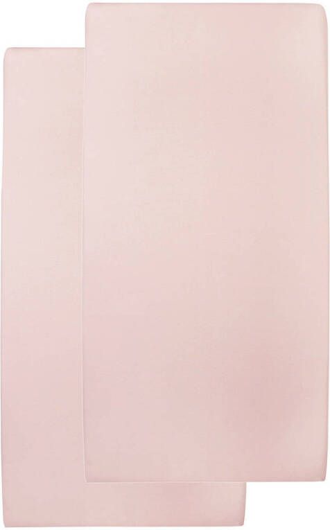 Meyco katoenen hoeslaken wieg 40x80 90 cm (set van 2) Roze Effen