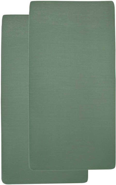 Meyco katoenen jersey baby hoeslaken ledikant 60x120 cm set van 2 forest green Groen