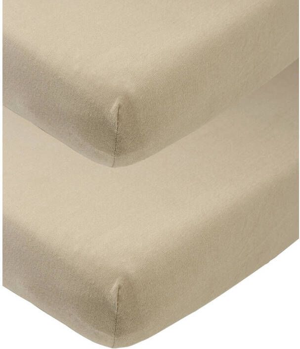 Meyco katoenen junior hoeslaken set van 2 70x140 150 cm taupe Bruin Effen