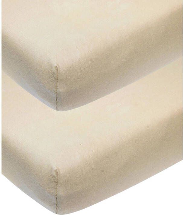 Meyco katoenen ledikant hoeslaken set van 2 60x120 cm sand Beige Effen