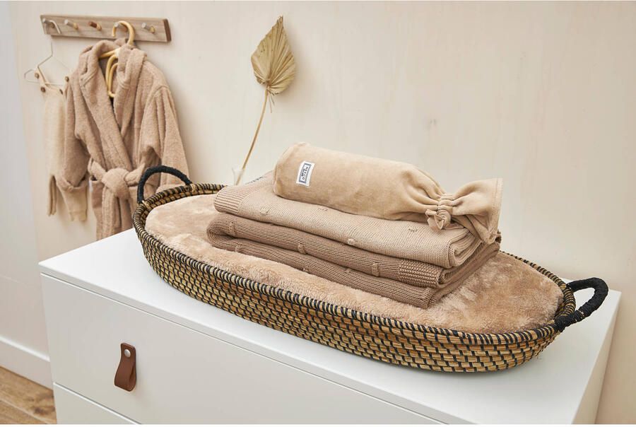 Meyco baby ledikantdeken Mini Knots 100x150 cm Sand Babydeken Bruin Effen