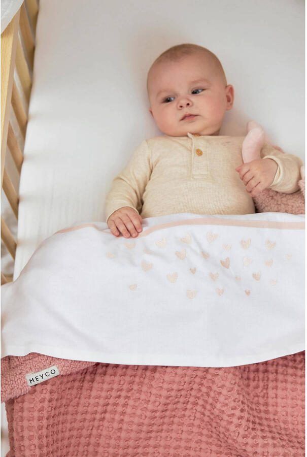 Meyco baby ledikantlaken Hearts soft pink Babylaken Wit Hartjes - Foto 3