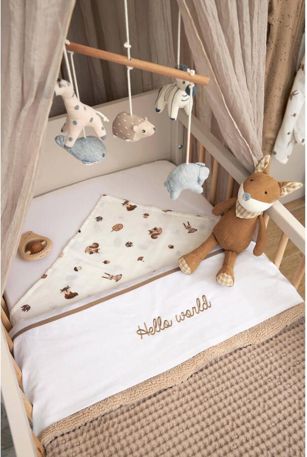 Meyco baby ledikantlaken Hello World taupe Babylaken Wit Tekst - Foto 2