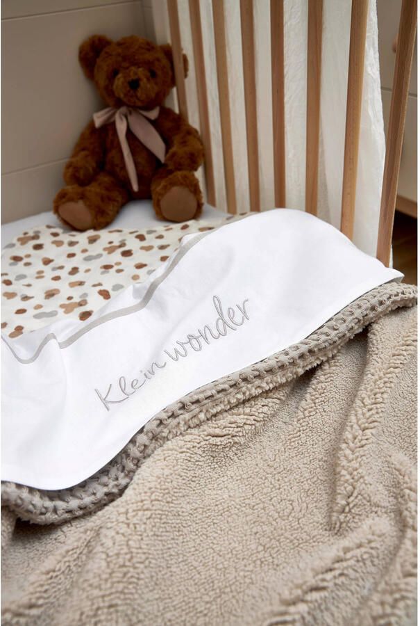 Meyco baby ledikantlaken Klein Wonder greige Babylaken Wit Tekst - Foto 2