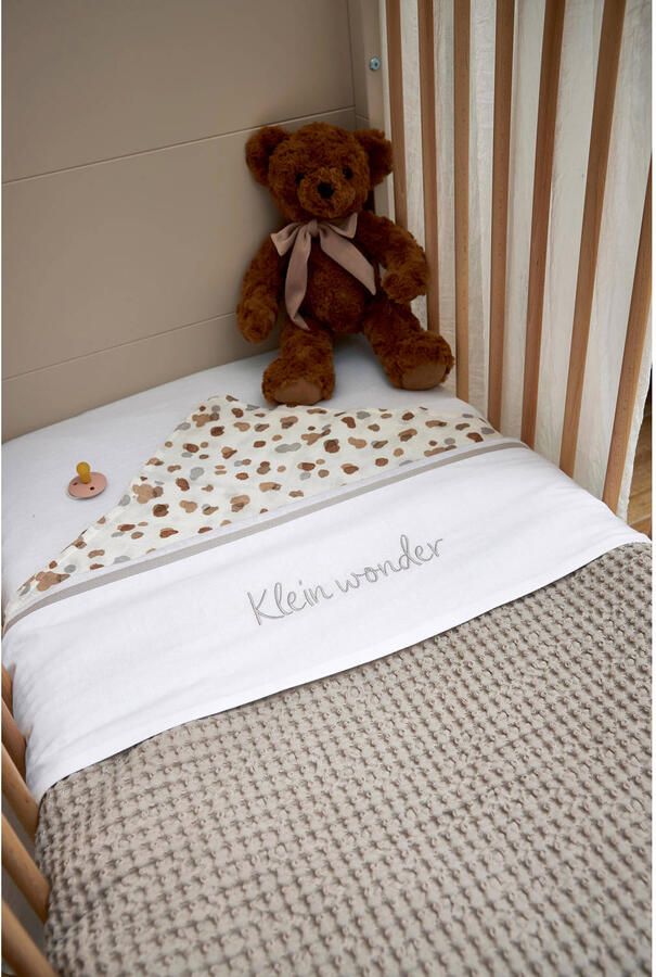 Meyco baby ledikantlaken Klein Wonder greige Babylaken Wit Tekst - Foto 3