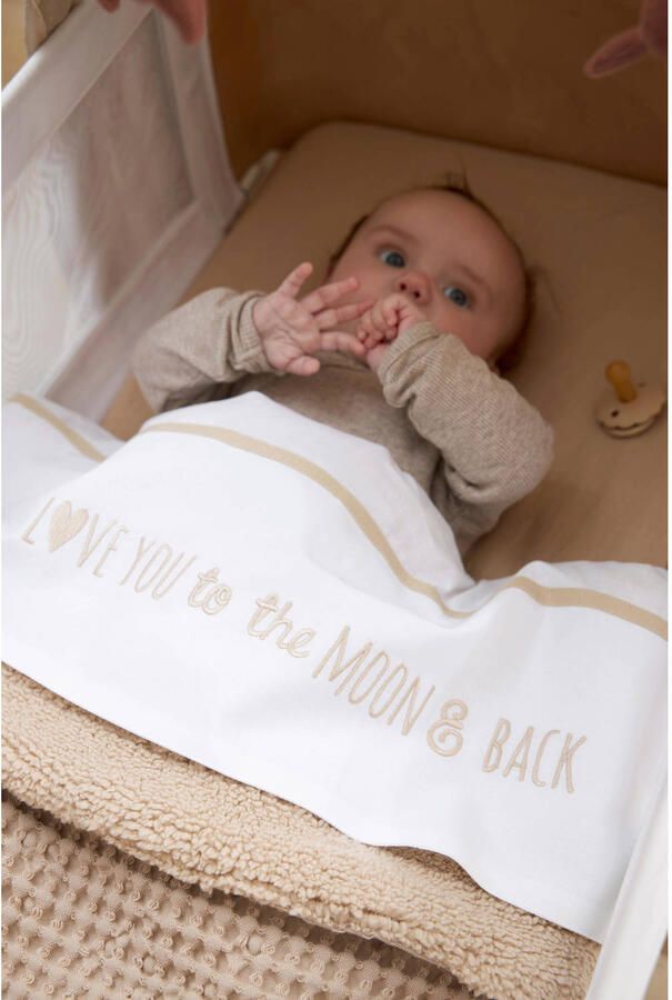 Meyco baby ledikantlaken 'Love you to the moon & back' sand Babylaken Wit - Foto 3