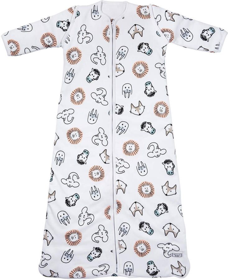 Meyco baby slaapzak met afritsbare mouwen Animal wit bruin zwart Babyslaapzak 60