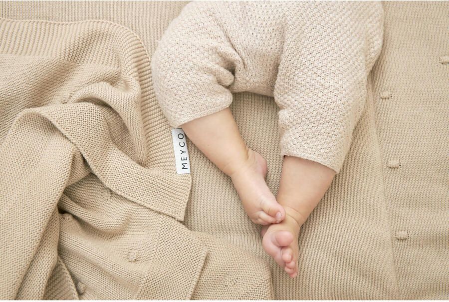 Meyco baby wiegdeken Mini Knots 75x100 cm Sand Babydeken Bruin Stip