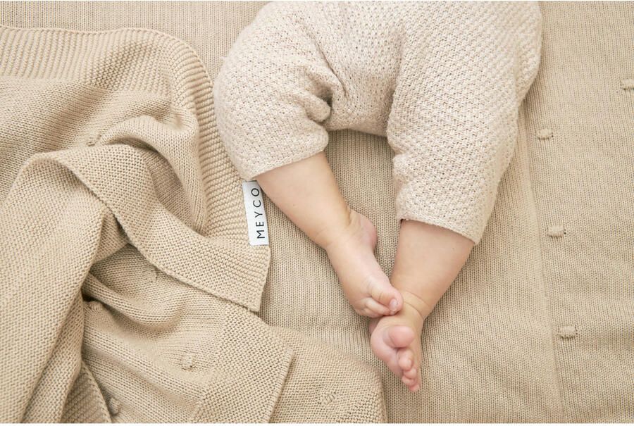 Meyco baby wiegdeken Mini Knots 75x100 cm Sand Babydeken Bruin Stip
