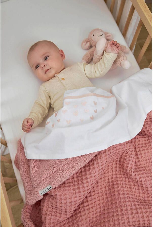 Meyco baby wieglaken Hearts soft pink Babylaken Wit Hartjes - Foto 3