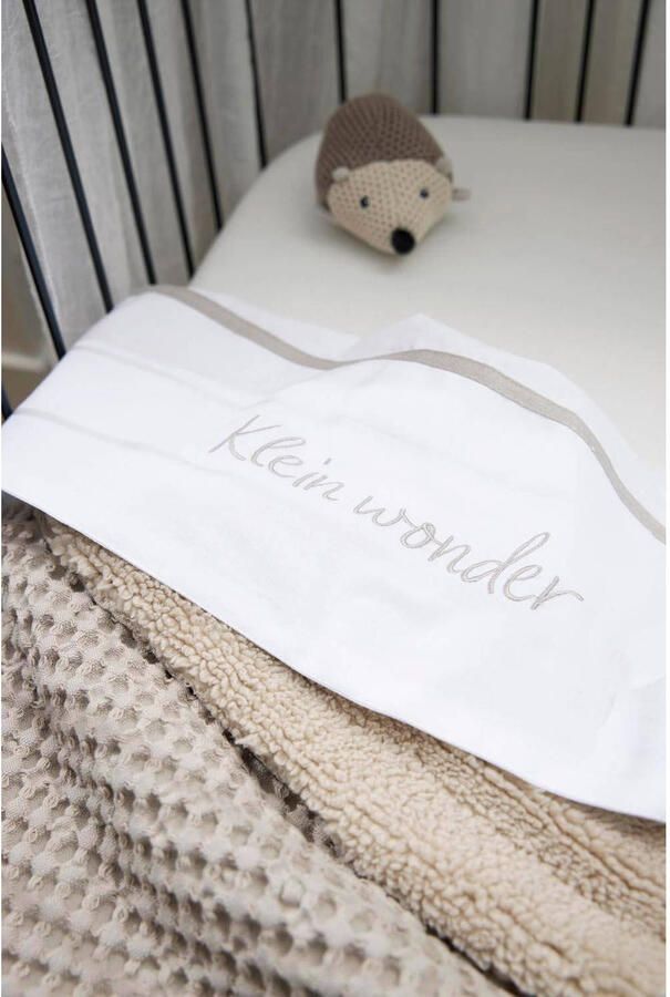 Meyco baby wieglaken 'Klein Wonder' greige Babylaken Wit Tekst - Foto 2