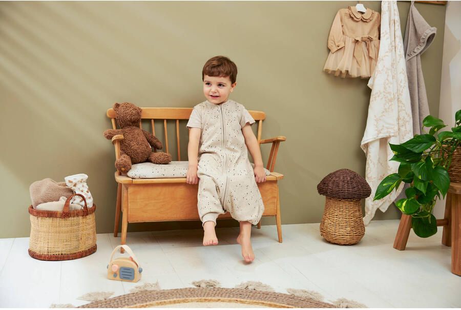 Meyco baby zomer slaapoverall jumper Rib Mini Spot sand melange Babyslaapzak Beige 104 - Foto 2