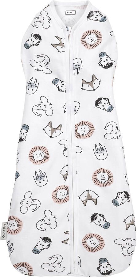 Meyco Animal cocoon inbakerslaapzak wit zand zwart 70cm Inbakerdoek All over print