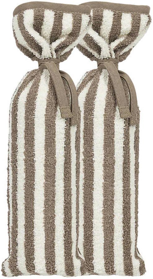 Meyco Fat Stripe kruikenzak jacquard badstof taupe 2-pack